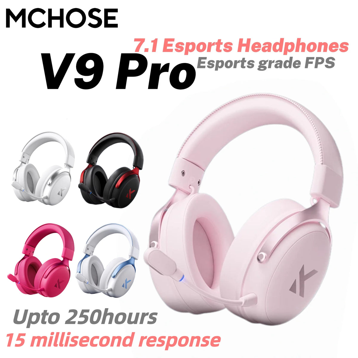 MCHOSE V9 Pro-auriculares inalámbricos para videojuegos, cascos con sonido envolvente, micrófono con cancelación de ruido, baja latencia, ligeros para interruptor de PC PS5