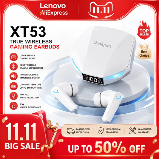 Auriculares de Traducción Lenovo XT53 TWS Bluetooth, Llamadas de Voz HD, Reducción de Ruido, Auriculares para Oficina y Viajes, Auriculares con Traductor de IA