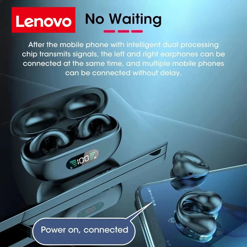 Audífonos Lenovo Originales de Conducción Ósea TWS, Auriculares Inalámbricos Bluetooth con Sonido Ambie, Tipo Pendiente, para Deporte