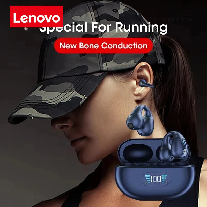 Audífonos Lenovo Originales de Conducción Ósea TWS, Auriculares Inalámbricos Bluetooth con Sonido Ambie, Tipo Pendiente, para Deporte
