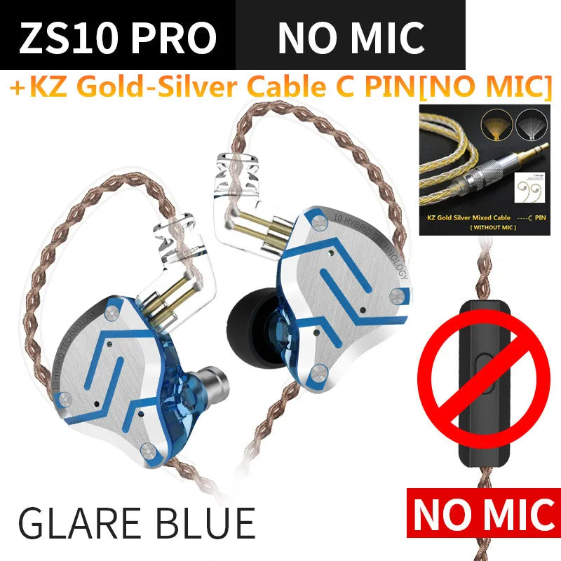 KZ ZS10 PRO 4BA + 1DD auriculares metálicos HIFI, auriculares internos híbridos, Auriculares deportivos con cancelación de ruido, KZ ZSN PRO ZST AS16 AS12 AS10 C16