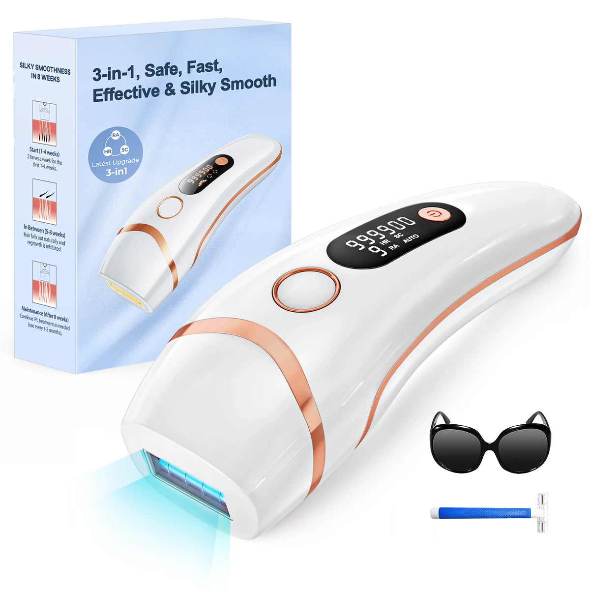 Dispositivos IPL Depilación Láser 17J 999900   Light Pulses HR/SC/RA 9 niveles Depilación indolora para todo el cuerpo Uso doméstico para hombres y mujeres