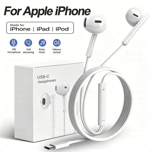 Audífonos Originales con Cable para Apple iPhone 17 16 15 14 13 12 11 Pro Max USB-C Lightning 3.5mm, Audífonos X XR 8, Accesorios para Teléfono