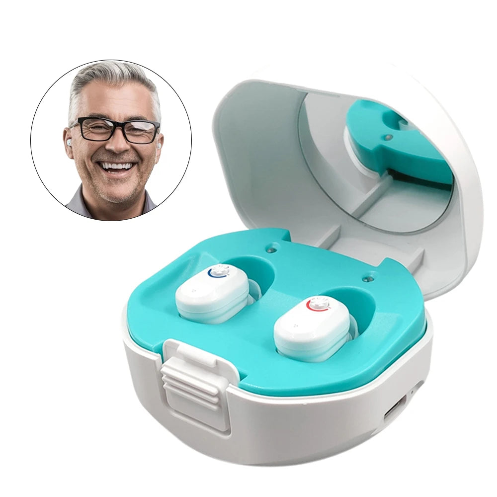 Audífonos digitales para sordera, personas mayores, adultos con cancelación de ruido, audífono recargable, Mini amplificador de sonido