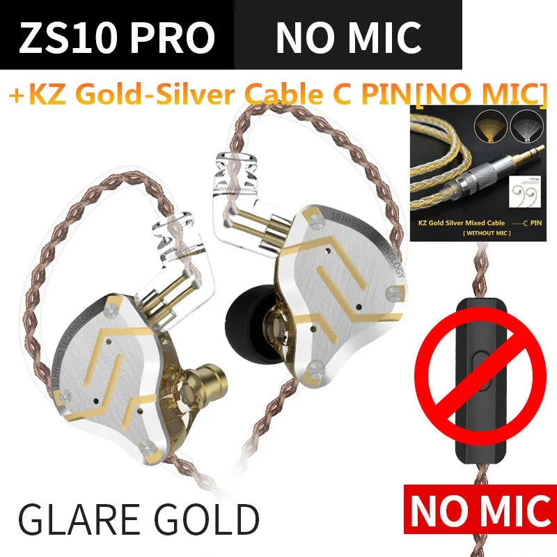KZ ZS10 PRO 4BA + 1DD auriculares metálicos HIFI, auriculares internos híbridos, Auriculares deportivos con cancelación de ruido, KZ ZSN PRO ZST AS16 AS12 AS10 C16